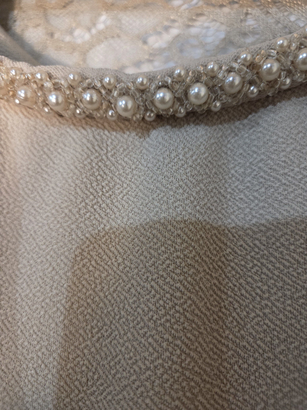 Maya Brooke Beige Lace Overlay Dress - Picture 3 of 12